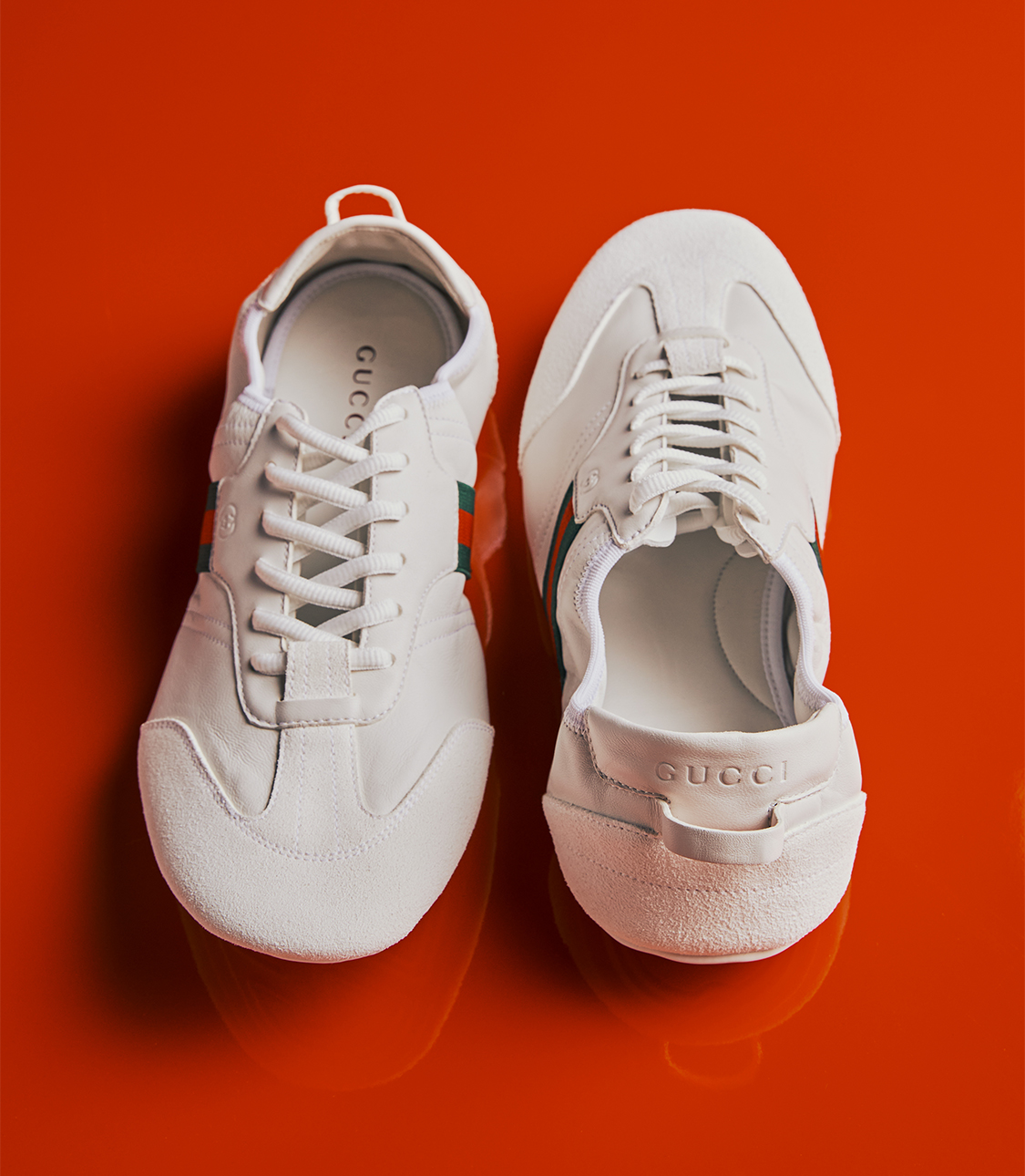 Nike Moon Racer OG sneakers in cream and crimson red Swoosh on red background — Shop New Releases